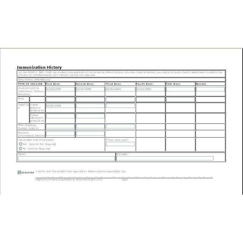 Translation of Immunization Card - FIRST STEP TRANSLATIONS CORPORATION