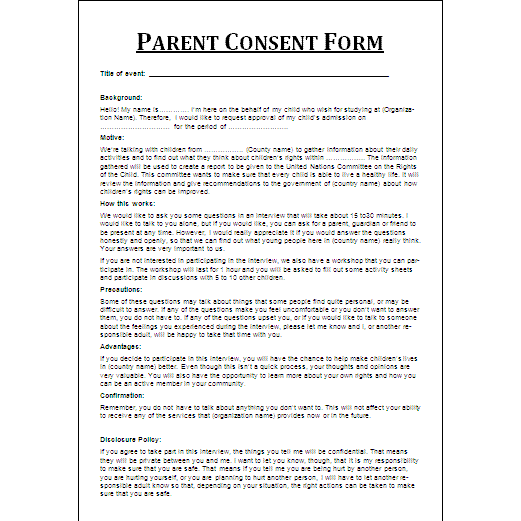 Translation of Parents' Consent - FIRST STEP TRANSLATIONS CORPORATION
